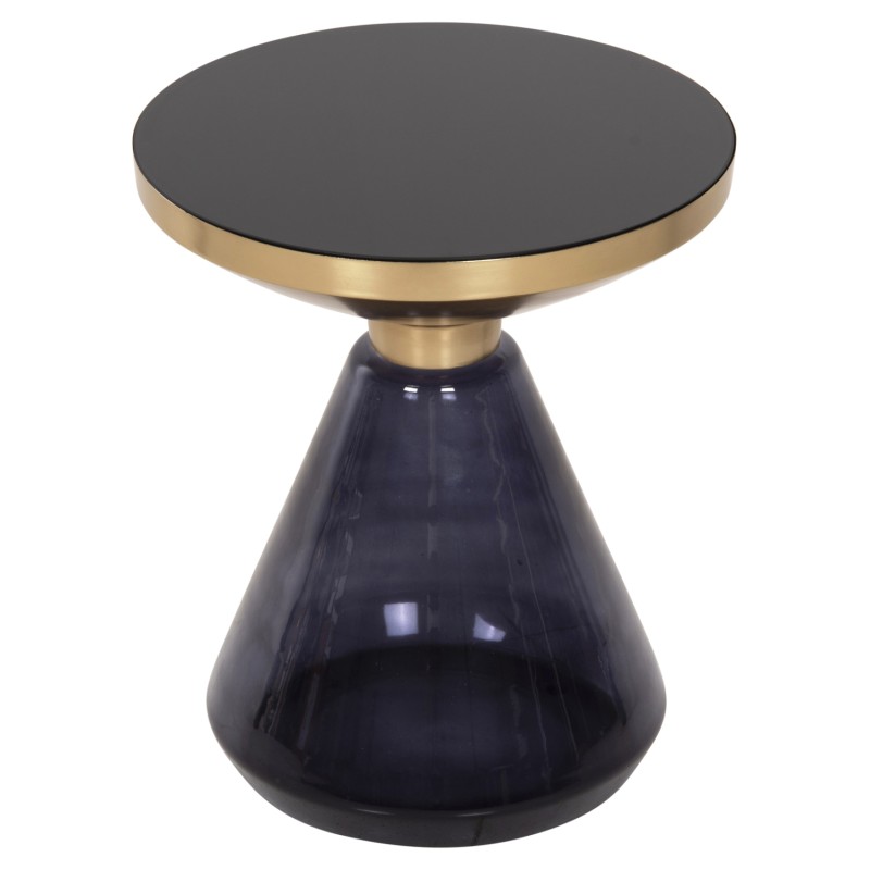 SIDE TABLE DEMMY FK9727 BLACK GLASS TOP & PURPLE GLASS BASE-METAL IN GOLD "NECK" Φ41x48Hcm.