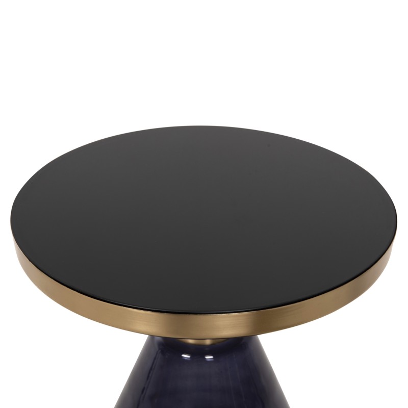 SIDE TABLE DEMMY FK9727 BLACK GLASS TOP & PURPLE GLASS BASE-METAL IN GOLD "NECK" Φ41x48Hcm.