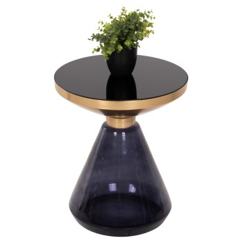 SIDE TABLE DEMMY FK9727 BLACK GLASS TOP & PURPLE GLASS BASE-METAL IN GOLD "NECK" Φ41x48Hcm.