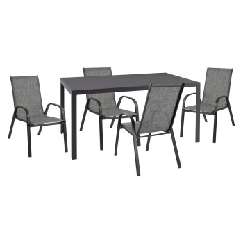 OUTDOOR 5PCS DINING SET LEOFER FK21004 METAL TABLE-4 METAL ARMCHAIRS-GREY