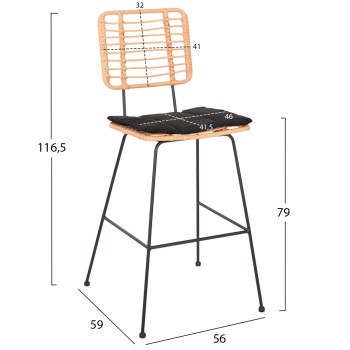 BAR STOOL ALLEGRA FK5455.11 METAL&CUSHION BLACK-WICKER BEIGE 56x59x116.5Hcm. BAR STOOL ALLEGRA FK5455.11 METAL&CUSHION BLACK-WICKER BEIGE 56x59x116.5Hcm.