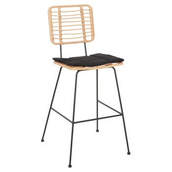 BAR STOOL ALLEGRA FK5455.11 METAL&CUSHION BLACK-WICKER BEIGE 56x59x116.5Hcm.