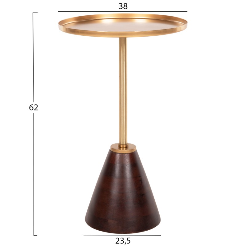 SIDE TABLE ROUND KAPPUR FK9726 MANGO WOOD IN WALNUT COLOR-METAL IN GOLD Φ38x62Hcm.