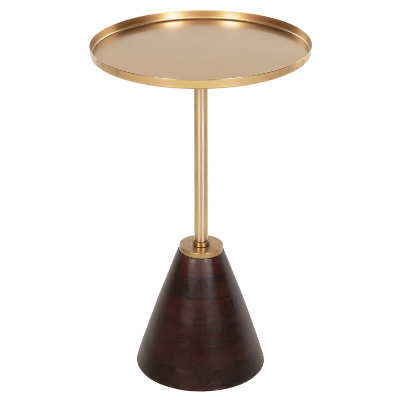SIDE TABLE ROUND KAPPUR FK9726 MANGO WOOD IN WALNUT COLOR-METAL IN GOLD Φ38x62Hcm.