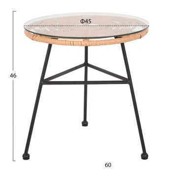 SIDE TABLE ROUND BLACK METAL ALLEGRA FK5459.11 BEIGE WICKER-GLASS Φ45x46Hcm. SIDE TABLE ROUND BLACK METAL ALLEGRA FK5459.11 BEIGE WICKER-GLASS Φ45x46Hcm.