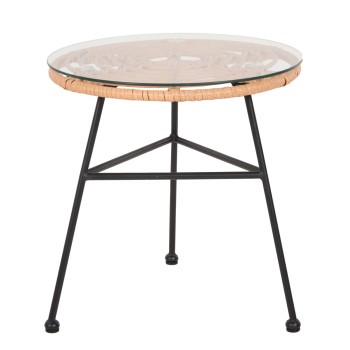 SIDE TABLE ROUND BLACK METAL ALLEGRA FK5459.11 BEIGE WICKER-GLASS Φ45x46Hcm.