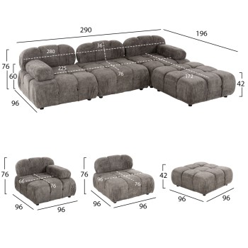 POLYMORPHIC SOFA SHIFTER FK6073.02 TEXTURED FABRIC IN GREY COLOR 290x196x76Hcm.