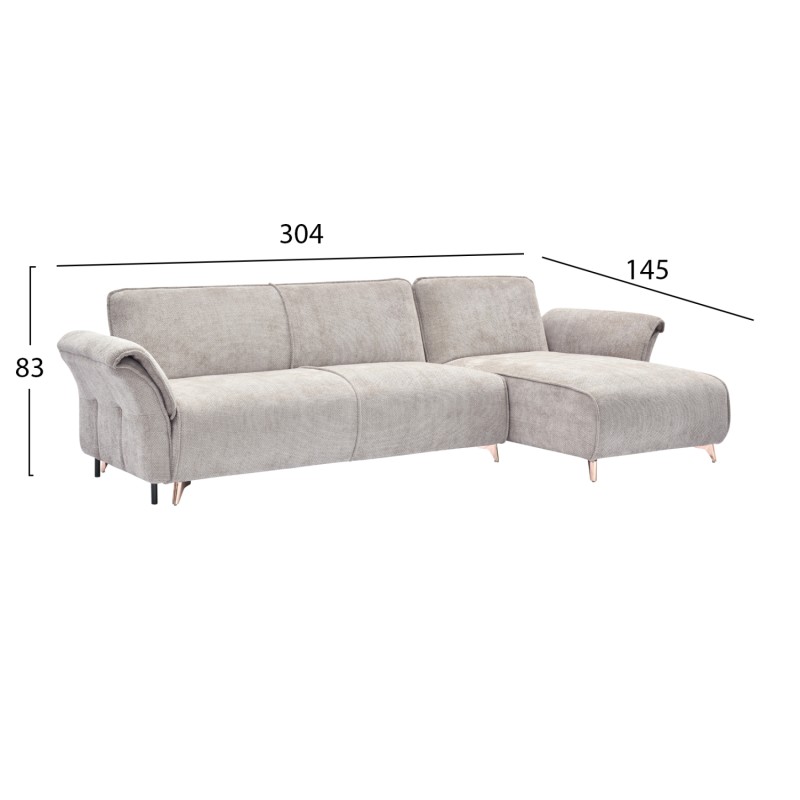 CORNER REVERSIBLE SOFA-BED MAILO FK6071.05 BEIGE FABRIC-METAL LEGS 300x150x80Hcm.