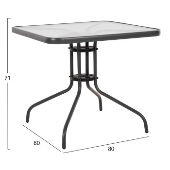 OUTDOOR TABLE SQUARE FIGO FK5972.01 GREY METAL-GLASS TABLETOP 80Χ80Χ71Hcm