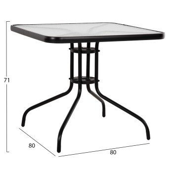 OUTDOOR TABLE SQUARE FIGO FK5972.03 BLACK METAL-GLASS TABLETOP 80Χ80Χ71Hcm