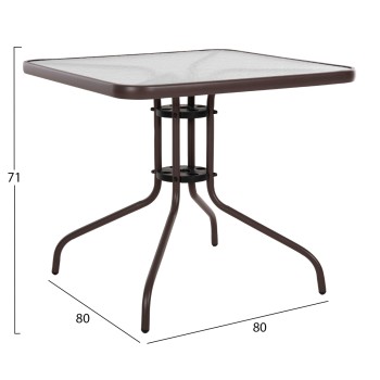 OUTDOOR TABLE SQUARE FIGO FK5972.02 BROWN METAL-GLASS TABLETOP 80Χ80Χ71Hcm