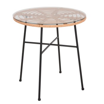 DINING TABLE ROUND ALLEGRA FK5535.11 BLACK METAL-P.E. RATTAN IN NATURAL Φ70x74Hcm.