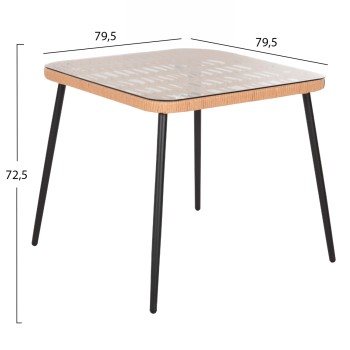 DINING TABLE SQUARE ALLEGRA FK5536.11 BLACK METAL-P.E. RATTAN IN NATURAL 79,5x79,5x72,5Hcm.