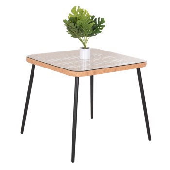 DINING TABLE SQUARE ALLEGRA FK5536.11 BLACK METAL-P.E. RATTAN IN NATURAL 79,5x79,5x72,5Hcm.
