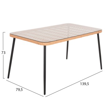 DINING TABLE RECTANGULAR ALLEGRA FK5537.11 BLACK METAL-P.E. RATTAN IN NATURAL 139,5x79,5x73Hcm.