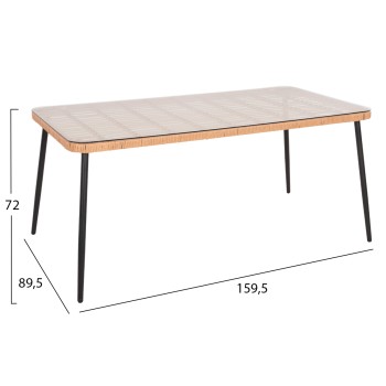 DINING TABLE RECTANGULAR ALLEGRA FK5538.11 BLACK METAL-P.E. RATTAN IN NATURAL 159,5x89,5x72Hcm.