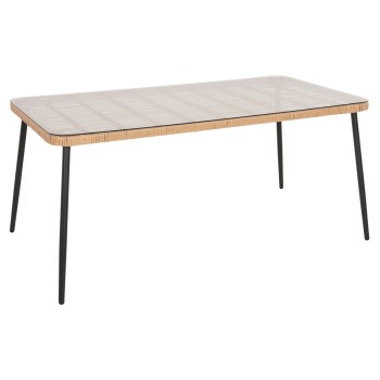 DINING TABLE RECTANGULAR ALLEGRA FK5538.11 BLACK METAL-P.E. RATTAN IN NATURAL 159,5x89,5x72Hcm.