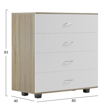 CHEST OF DRAWERS WITH 4 DRAWERS THORG FK8996.04 MELAMINE IN SONAMA-WHITE 80x40x83Hcm.