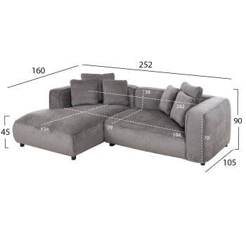 CORNER SOFA (LEFT) 3-SEATER GRACE FK3280.03L GREY FABRIC 252x105-160x70-90Hcm.