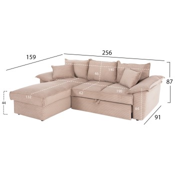 CORNER (LEFT) SOFA-BED WITH STORAGE SPACE ALDO FK3276.01L BEIGE FABRIC 256x91-159x87Hcm. CORNER (LEFT) SOFA-BED WITH STORAGE SPACE ALDO FK3276.01L BEIGE FABRIC 256x91-159x87Hcm.