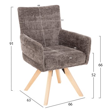 DINING ARMCHAIR GAZER FK9845.03 GREY FABRIC-RUBBERWOOD LEGS 66x63x91Hcm. DINING ARMCHAIR GAZER FK9845.03 GREY FABRIC-RUBBERWOOD LEGS 66x63x91Hcm.