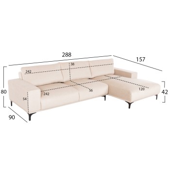 CORNER SOFA (RIGHT) NOA FK3278.01R ECRU FABRIC 288x90-157x67-80Hcm.