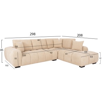CORNER SOFA (RIGHT) COVEN FK3266.01R ECRU FABRIC 298x102-208x85Hcm. CORNER SOFA (RIGHT) COVEN FK3266.01R ECRU FABRIC 298x102-208x85Hcm.