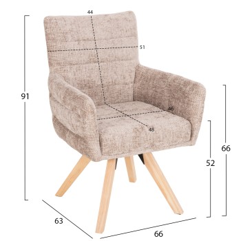 DINING ARMCHAIR GAZER FK9845.04 BEIGE FABRIC-RUBBERWOOD LEGS 66x63x91Hcm. DINING ARMCHAIR GAZER FK9845.04 BEIGE FABRIC-RUBBERWOOD LEGS 66x63x91Hcm.