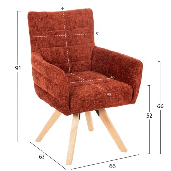 DINING ARMCHAIR GAZER FK9845.06 REDDISH BROWN FABRIC-RUBBERWOOD LEGS 66x63x91Hcm. DINING ARMCHAIR GAZER FK9845.06 REDDISH BROWN FABRIC-RUBBERWOOD LEGS 66x63x91Hcm.