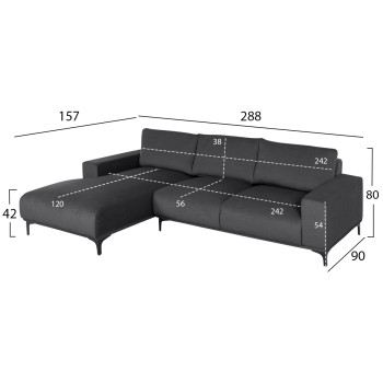 CORNER SOFA (LEFT) NOA FK3278.02L ANTHRACITE FABRIC 288x90-157x67-80Hcm.
