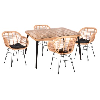 OUTDOOR DINING SET 5PCS ALLEGRA FK21027 IN BEIGE&BLACK COLOR WICKER-METAL