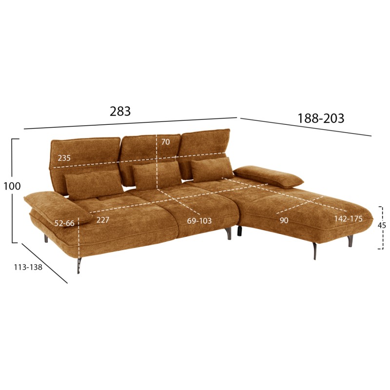 CORNER (RIGHT) SOFA-BED CONVERT FK3268.02R BRICK RED FABRIC 283x188x100Hcm. CORNER (RIGHT) SOFA-BED CONVERT FK3268.02R BRICK RED FABRIC 283x188x100Hcm.