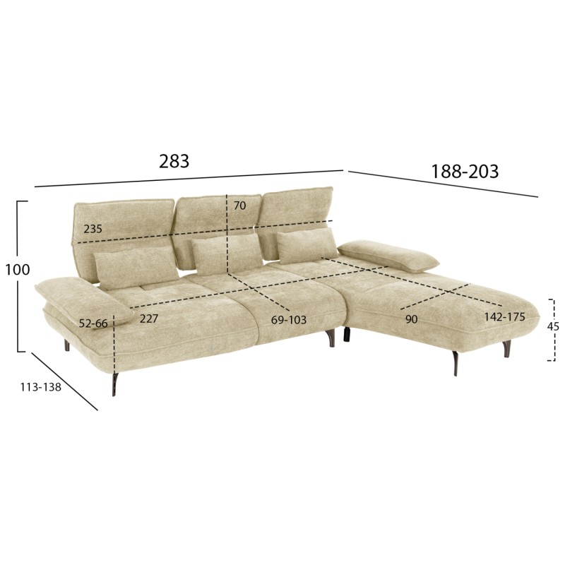 CORNER (RIGHT) SOFA-BED CONVERT FK3268.01R ECRU FABRIC 283x188x100Hcm. CORNER (RIGHT) SOFA-BED CONVERT FK3268.01R ECRU FABRIC 283x188x100Hcm.