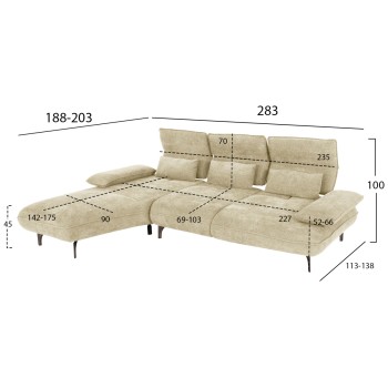 CORNER (LEFT) SOFA-BED CONVERT FK3268.01L ECRU FABRIC 283x188x100Hcm.