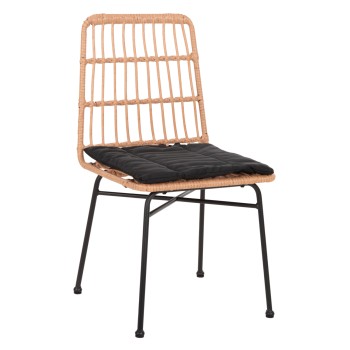 DINING CHAIR ALLEGRA FK5705.11 BLACK METAL WITH CUSHION-WICKER IN BEIGE 46,5x50x85Hcm.
