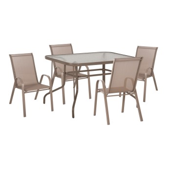 OUTDOOR DINING SET 5PCS LEON FK5193.04 TABLE-CHAIRS METAL IN CHAMPAGNE COLOR