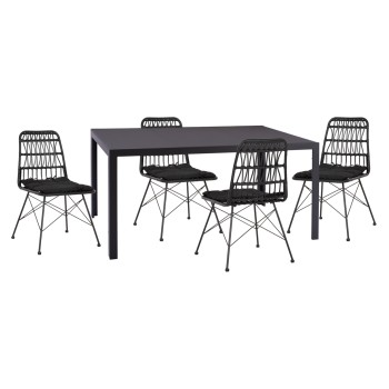 OUTDOOR DINING SET 5PCS OFER FK21029 DARK GRAY METAL-BLACK WICKER & METAL