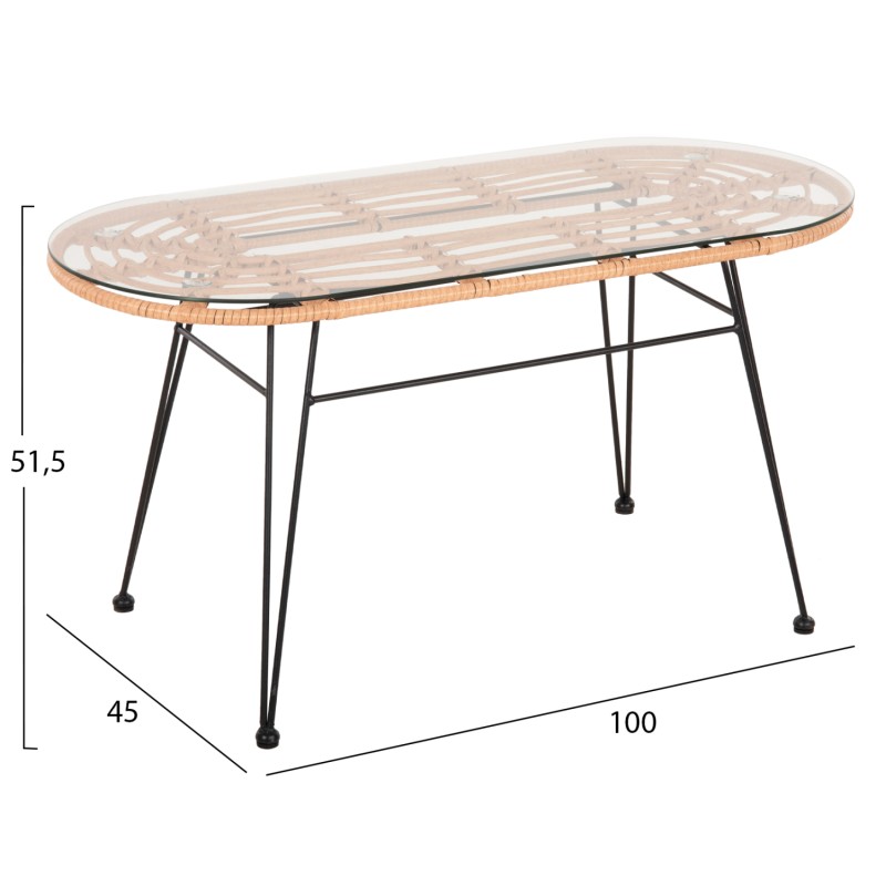 OUTDOOR OVAL COFFEE TABLE ALLEGRA FK5695.11 BEIGE WICKER-BLACK METAL 100x45x51,5Hcm. OUTDOOR OVAL COFFEE TABLE ALLEGRA FK5695.11 BEIGE WICKER-BLACK METAL 100x45x51,5Hcm.