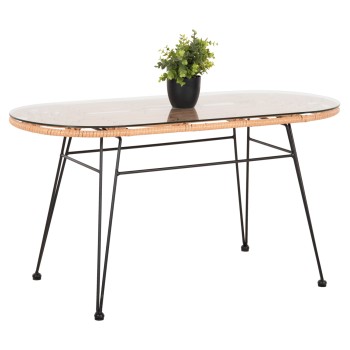 OUTDOOR OVAL COFFEE TABLE ALLEGRA FK5695.11 BEIGE WICKER-BLACK METAL 100x45x51,5Hcm.