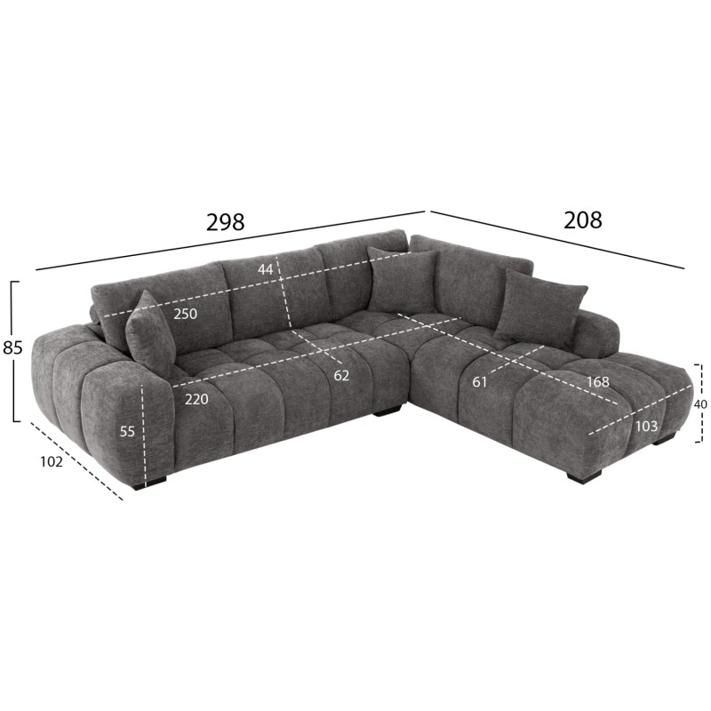 CORNER SOFA (RIGHT) COVEN FK3266.03R DARK GREY FABRIC 298x102-208x85Hcm. CORNER SOFA (RIGHT) COVEN FK3266.03R DARK GREY FABRIC 298x102-208x85Hcm.
