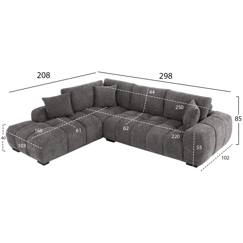 CORNER SOFA (LEFT) COVEN FK3266.03L DARK GREY FABRIC 298x102-208x85Hcm. CORNER SOFA (LEFT) COVEN FK3266.03L DARK GREY FABRIC 298x102-208x85Hcm.