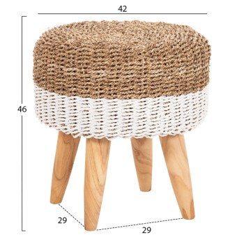 STOOL BEAM FK7827.01 TEAK WOOD AND SEAGRASS RUSH IN NATURAL & WHITE Φ42x46Hcm. STOOL BEAM FK7827.01 TEAK WOOD AND SEAGRASS RUSH IN NATURAL & WHITE Φ42x46Hcm.