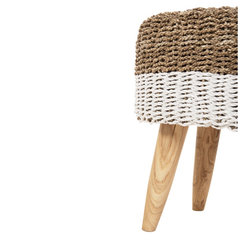 STOOL BEAM FK7827.01 TEAK WOOD AND SEAGRASS RUSH IN NATURAL & WHITE Φ42x46Hcm. STOOL BEAM FK7827.01 TEAK WOOD AND SEAGRASS RUSH IN NATURAL & WHITE Φ42x46Hcm.
