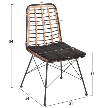 METALLIC DINING CHAIR ALLEGRA FK5691.11 WICKER IN BEIGE-BLACK 51x54x84Hcm.