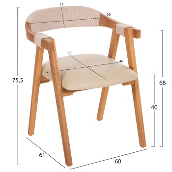 DINING ARMCHAIR RIMINI FK9867.07 TEAK WOOD IN NATURAL-BEIGE ROPE & PU SEAT 60x61x75,5Hcm. DINING ARMCHAIR RIMINI FK9867.07 TEAK WOOD IN NATURAL-BEIGE ROPE & PU SEAT 60x61x75,5Hcm.