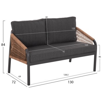 OUTDOOR SOFA 2-SEATER MAERLY FK6116.03 ALUMINUM IN ANTHRACITE-DARK BEIGE SYNTHETIC ROPE-ANTHRACITE CUSHIONS OUTDOOR SOFA 2-SEATER MAERLY FK6116.03 ALUMINUM IN ANTHRACITE-DARK BEIGE SYNTHETIC ROPE-ANTHRACITE CUSHIONS