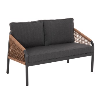 OUTDOOR SOFA 2-SEATER MAERLY FK6116.03 ALUMINUM IN ANTHRACITE-DARK BEIGE SYNTHETIC ROPE-ANTHRACITE CUSHIONS