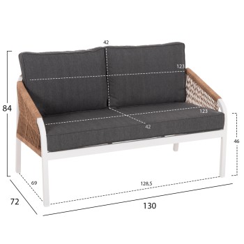 OUTDOOR SOFA 2-SEATER MAERLY FK6116.01 ALUMINUM IN WHITE-DARK BEIGE SYNTHETIC ROPE-ANTHRACITE CUSHIONS OUTDOOR SOFA 2-SEATER MAERLY FK6116.01 ALUMINUM IN WHITE-DARK BEIGE SYNTHETIC ROPE-ANTHRACITE CUSHIONS