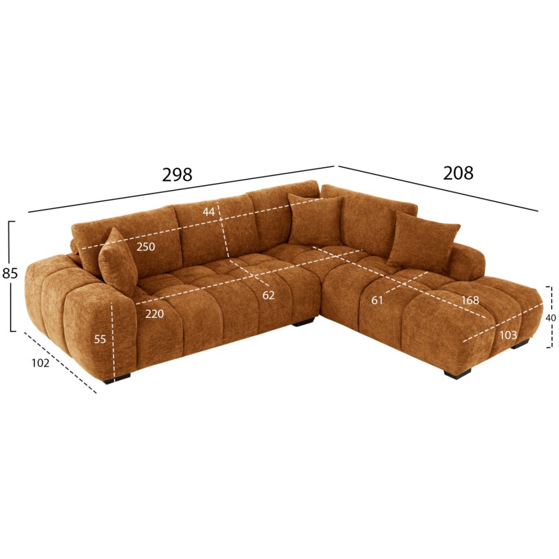 CORNER SOFA (RIGHT) COVEN FK3266.02R BRICK RED FABRIC 298x102-208x85Hcm.