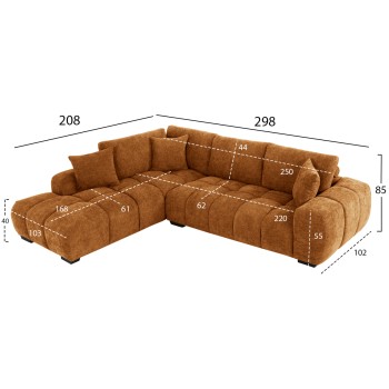 CORNER SOFA (LEFT) COVEN FK3266.02L BRICK RED FABRIC 298x102-208x85Hcm.
